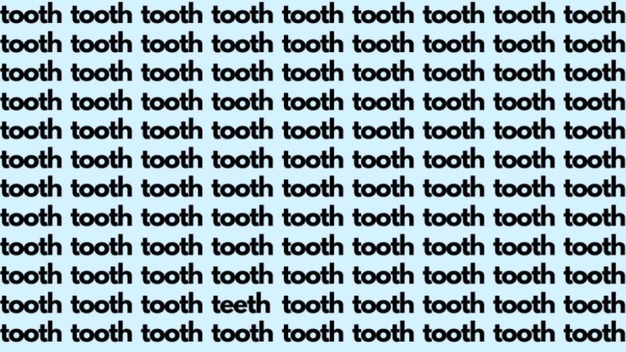 Optical Illusion: If you have Eagle Eyes find the Word Teeth among Tooth in 20 Secs
