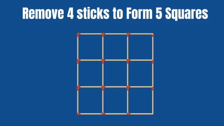 Brain Teaser: Remove 4 Matchsticks To Form 5 Squares I Tricky Matchstick puzzle