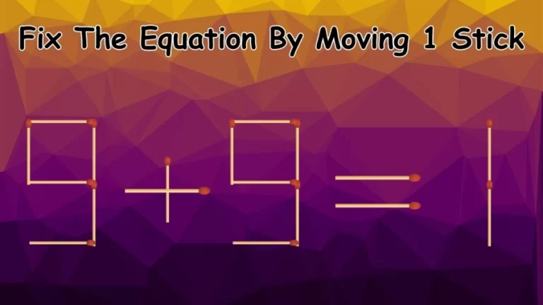 Matchstick Brain Teaser: 9+9=1 Fix The Equation By Moving 1 Stick